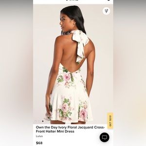 Own the Day Ivory Floral Jacquard Cross-Front Halter Mini Dress